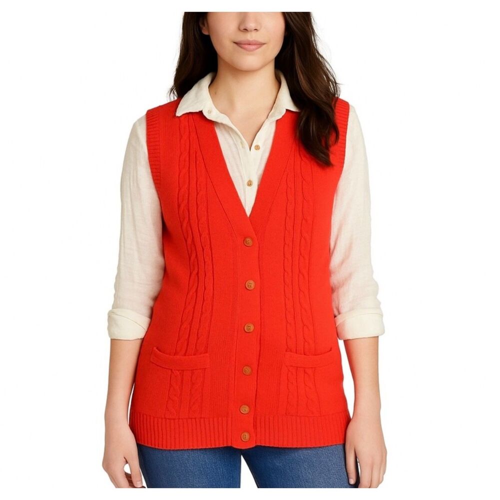 Dayne Taylor Orange Cable Knit Vintage 70s Sleeveless Sweater Vest Size 38 (M)